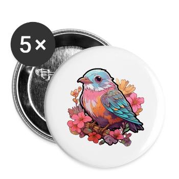 Fleurs d’oiseaux - Lot de 5 grands badges (56 mm) - blanc - Devant