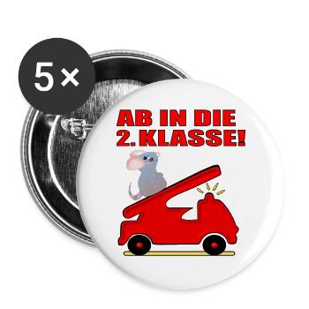 SCHULSTART - 2. Klasse Grundschule Feuerwehrauto - Buttons groß 56 mm (5er Pack) - Weiß - Vorne