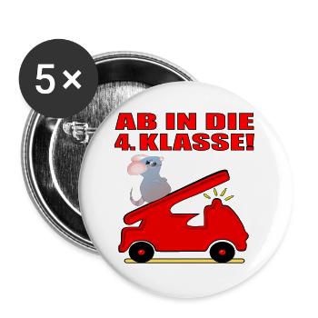 Grundschule 4. Schulklasse - Feuerwehr - Buttons groß 56 mm (5er Pack) - Weiß - Vorne