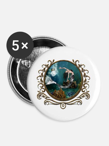 Wunderbare Steampunk-Meerjungfrau in der Tiefsee - Buttons groß 56 mm (5er Pack) - Weiß