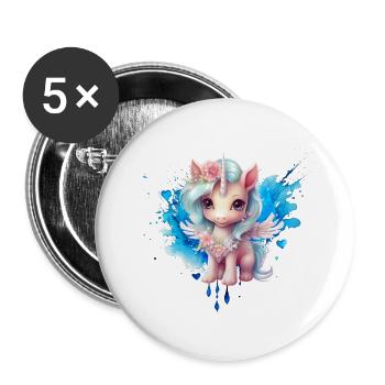 Fee Einhorn Herz Fairy - Buttons groß 56 mm (5er Pack) - Weiß - Vorne