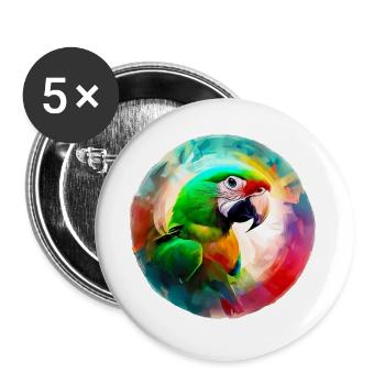 Farbiger Ara Papagei - Buttons groß 56 mm (5er Pack) - Weiß - Vorne