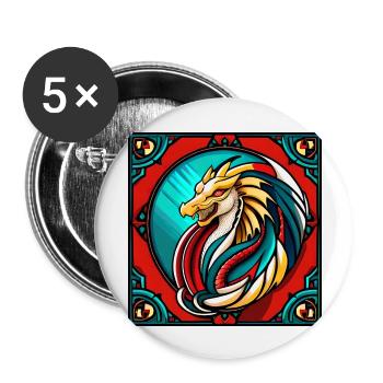 Dragon - Médiéval - Asie - Dragon chinois - Japon - Lot de 5 grands badges (56 mm) - blanc - Devant