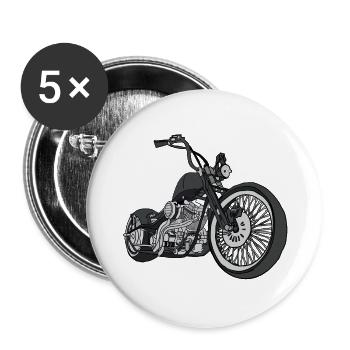 Schwarzer Chopper Grafik - Buttons groß 56 mm (5er Pack) - Weiß - Vorne