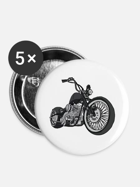 Schwarzer Chopper Grafik - Buttons groß 56 mm (5er Pack) - Weiß