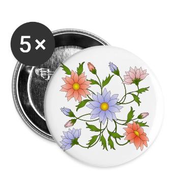 Fleur - Lot de 5 grands badges (56 mm) - blanc - Devant