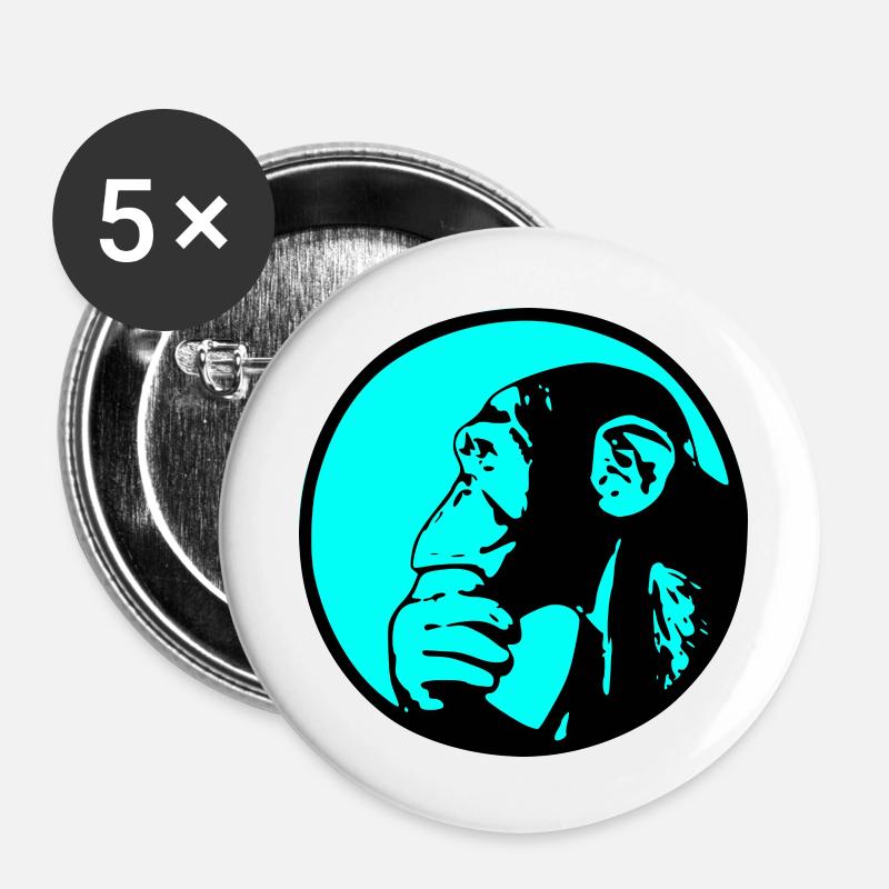Thinking Monkey Chimpanzee - Buttons large 2.2''/56 mm (5-pack) - white
