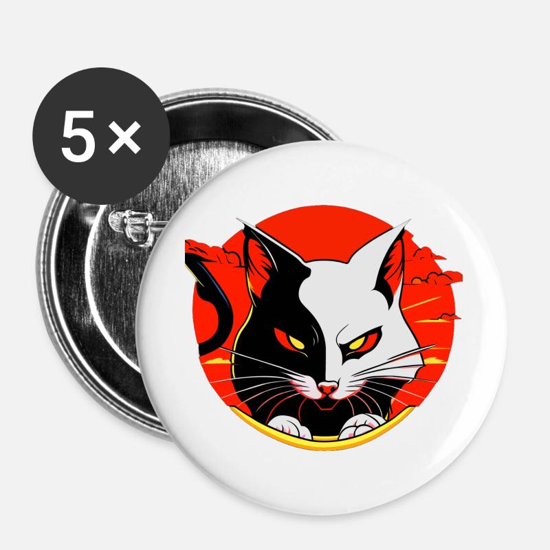 Katze - Buttons groß 56 mm (5er Pack) - Weiß