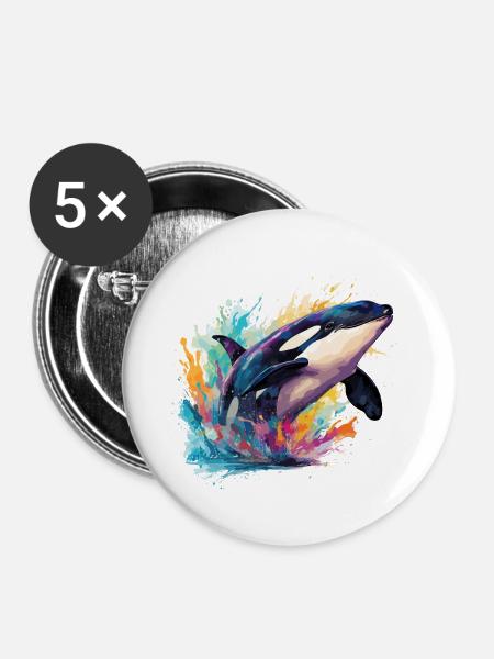 der bunte Orca-Wahl - Buttons groß 56 mm (5er Pack) - Weiß
