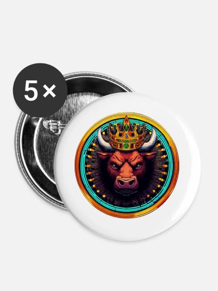 Angry Bull - Buttons groß 56 mm (5er Pack) - Weiß