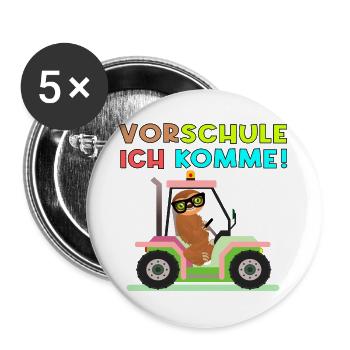 VORSCHULE ICH KOMME - VORSCHULKIND FAULTIERE - Buttons groß 56 mm (5er Pack) - Weiß - Vorne
