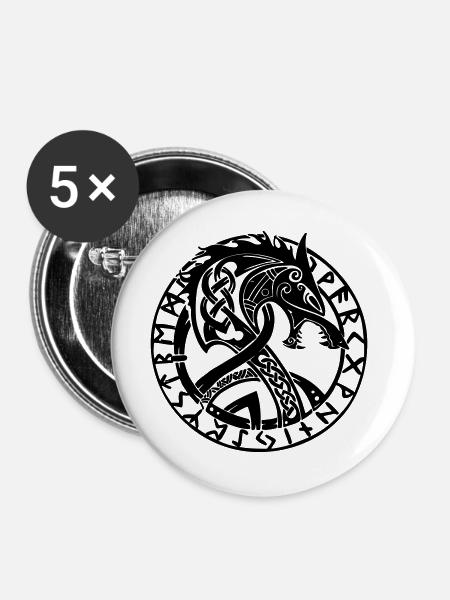 Fenrir und Runen - Buttons groß 56 mm (5er Pack) - Weiß