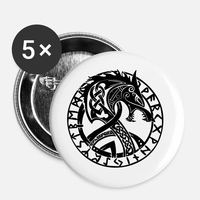 Fenrir und Runen - Buttons groß 56 mm (5er Pack) - Weiß