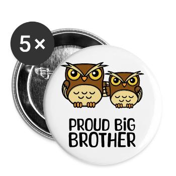 Eule Stolzer Großer Bruder Statement Bruderherz - Buttons groß 56 mm (5er Pack) - Weiß - Vorne