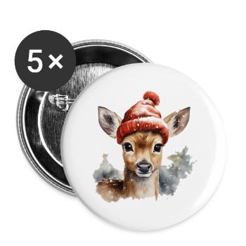 Rehkitz mit Mütze - Buttons groß 56 mm (5er Pack) - Weiß - Vorne