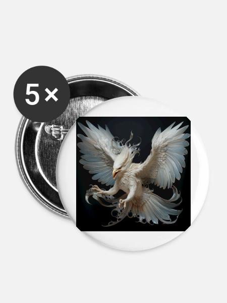 White dragon - Buttons groß 56 mm (5er Pack) - Weiß