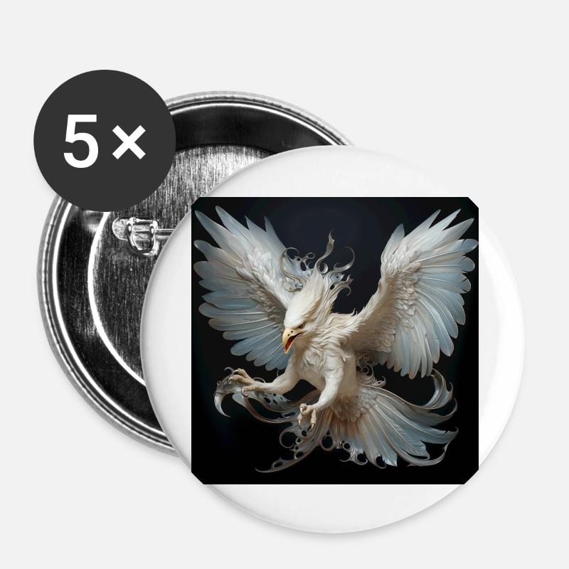 White dragon - Buttons groß 56 mm (5er Pack) - Weiß