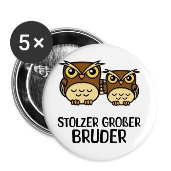 Großer Bruder Statement Eule Geschwisterliebe - Buttons groß 56 mm (5er Pack) - Weiß - Vorne