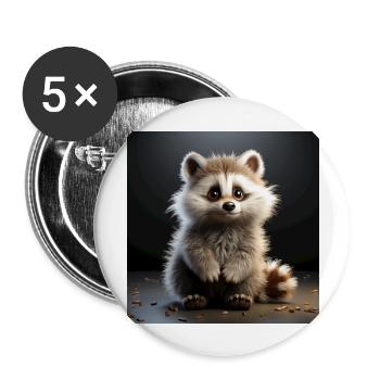 Waschbär - Buttons groß 56 mm (5er Pack) - Weiß - Vorne