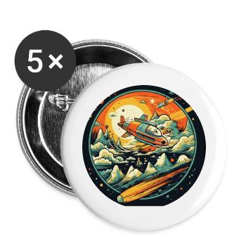 Vaisseau spatial dans l’univers en style dessin animé pour enfants - Lot de 5 grands badges (56 mm) - blanc - Devant