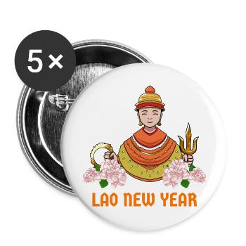 Laos Laote Laoten Neujahr I Geschenk - Buttons groß 56 mm (5er Pack) - Weiß - Vorne