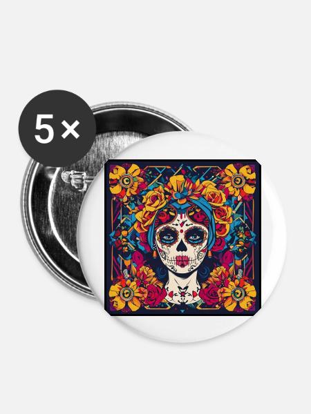 La Catrina - Buttons groß 56 mm (5er Pack) - Weiß