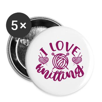 J’aime tricoter, tricoter, crocheter, aiguille, passe-temps - Lot de 5 grands badges (56 mm) - blanc - Devant