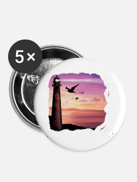 Sunset Lighthouse Ocean Art - Buttons groß 56 mm (5er Pack) - Weiß