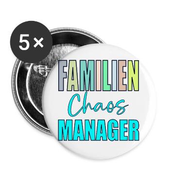 FAMILIENPAPA CHAOSSPRÜCHE VATER EHEMANN - Buttons groß 56 mm (5er Pack) - Weiß - Vorne