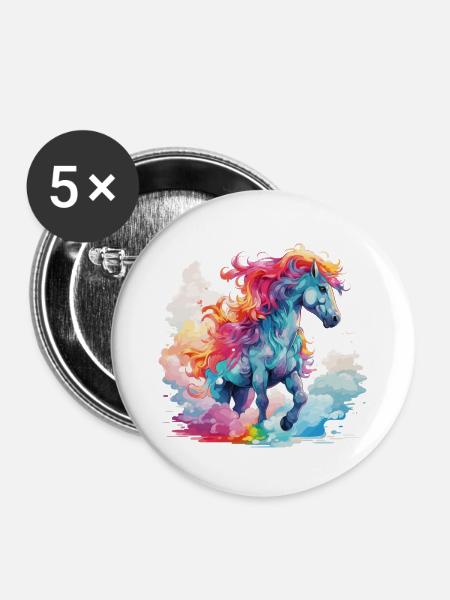 im bunten Galopp - Buttons groß 56 mm (5er Pack) - Weiß