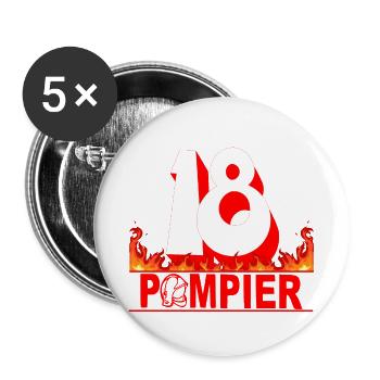 Pompier - Lot de 5 grands badges (56 mm) - blanc - Devant