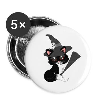 Kätzchen, hexen Design, Mädchen - Buttons groß 56 mm (5er Pack) - Weiß - Vorne