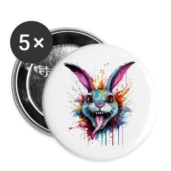bunter & verrückter Hase - Buttons groß 56 mm (5er Pack) - Weiß - Vorne
