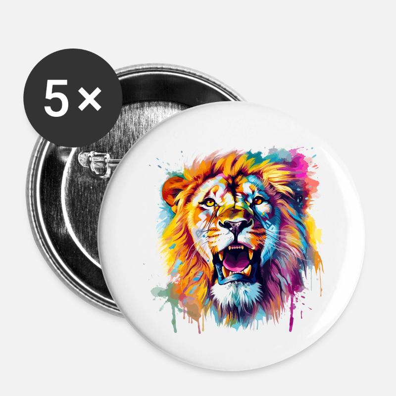 colorful lion - Buttons large 2.2''/56 mm (5-pack) - white