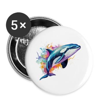 bunter Orca - Buttons groß 56 mm (5er Pack) - Weiß - Vorne