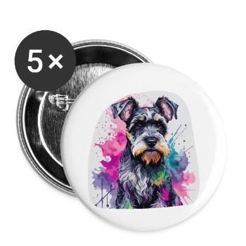 Farbenfroher niedlicher Zwergschnauzerhund in Aquarellfarben - Buttons groß 56 mm (5er Pack) - Weiß - Vorne