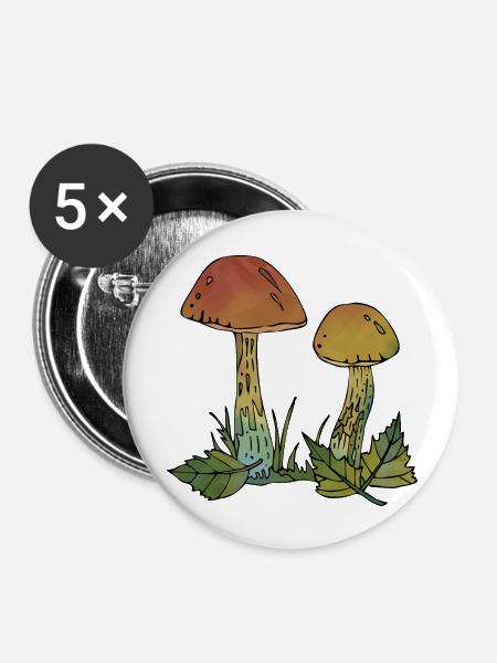Pilze - Buttons groß 56 mm (5er Pack) - Weiß
