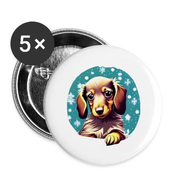 Dachshund Hund Weihnachten Dackelwelpe Winter - Buttons groß 56 mm (5er Pack) - Weiß - Vorne