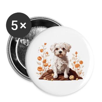 Malteser Hund Herbstrasse Hund - Buttons groß 56 mm (5er Pack) - Weiß - Vorne