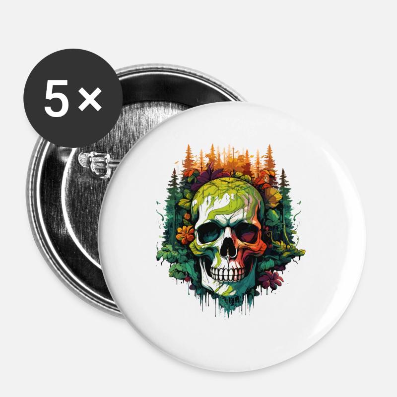 Rainbow Skull in the Jungle - Buttons large 2.2''/56 mm (5-pack) - white
