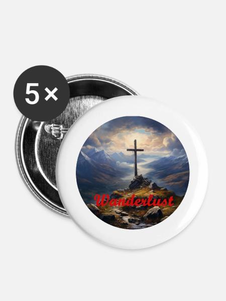 Wanderlust - Gipfelkreuz - Buttons groß 56 mm (5er Pack) - Weiß