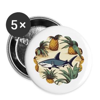 Hai im Ananasteich - Buttons groß 56 mm (5er Pack) - Weiß - Vorne