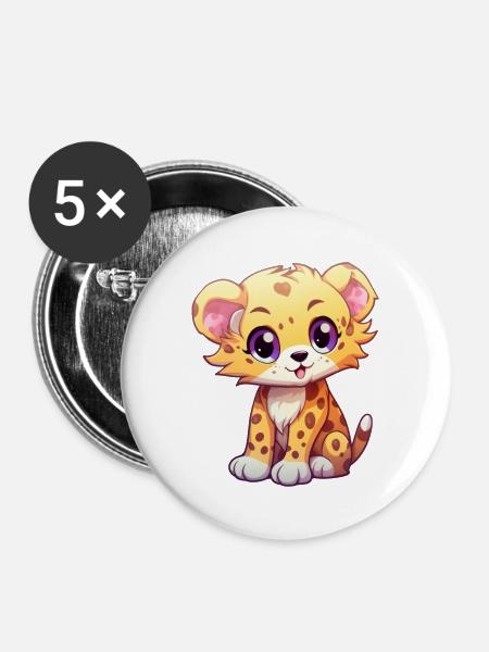 Gepard - Buttons groß 56 mm (5er Pack) - Weiß