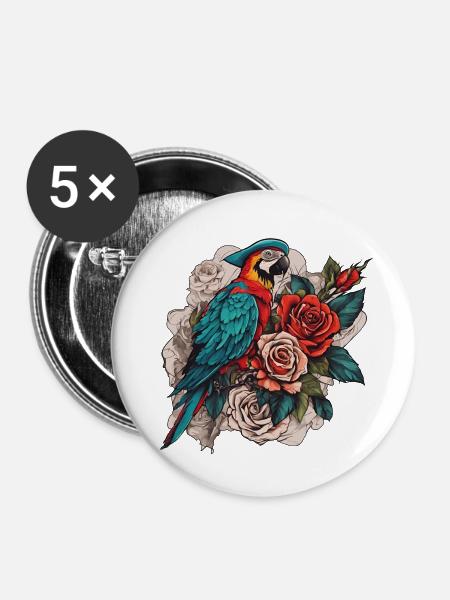 Papagei - Buttons groß 56 mm (5er Pack) - Weiß
