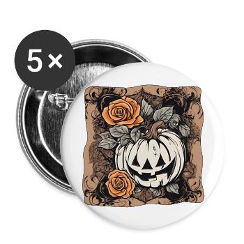 Halloween / Citrouille / Automne / Vacances / Orange - Lot de 5 grands badges (56 mm) - blanc - Devant