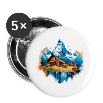 Zermatt, Matterhorn, Matterhorn mountain, chalet, lake - Buttons large 2.2''/56 mm (5-pack) - white - Front