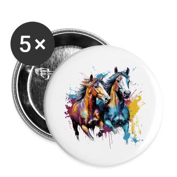 Pferd, Pferde - Buttons groß 56 mm (5er Pack) - Weiß - Vorne