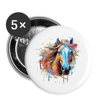 Cheval - Lot de 5 grands badges (56 mm) - blanc - Devant