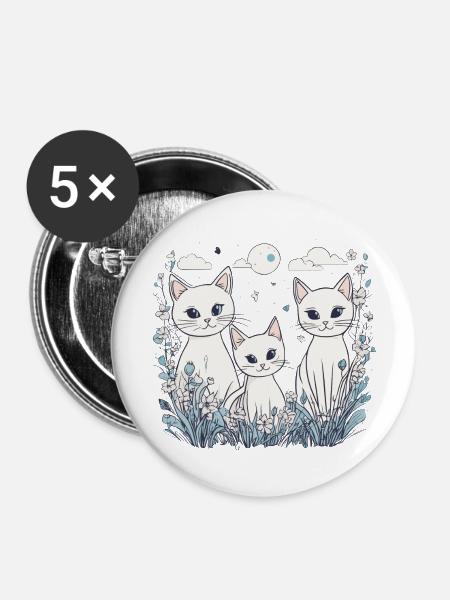 Weiße Katzen - Buttons groß 56 mm (5er Pack) - Weiß