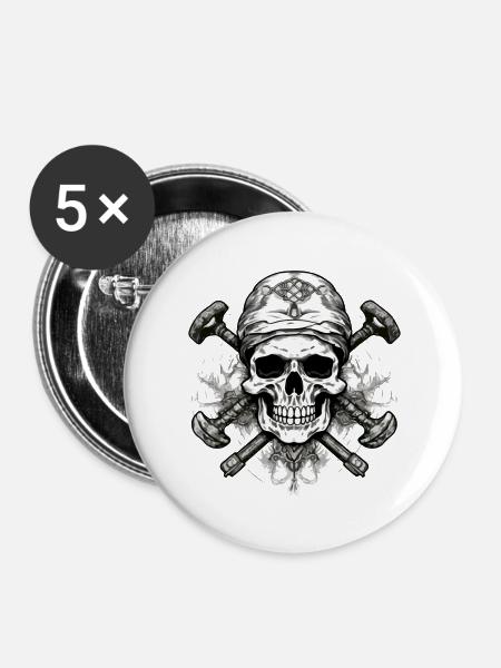 Piratenkopf Nr. 1 - Buttons groß 56 mm (5er Pack) - Weiß